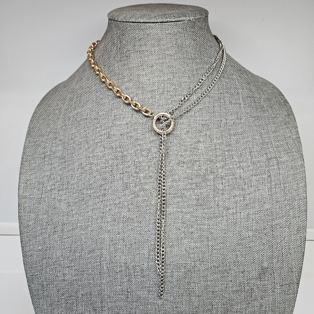 Unique Two-Tone Silver and Gold Lariat Necklace